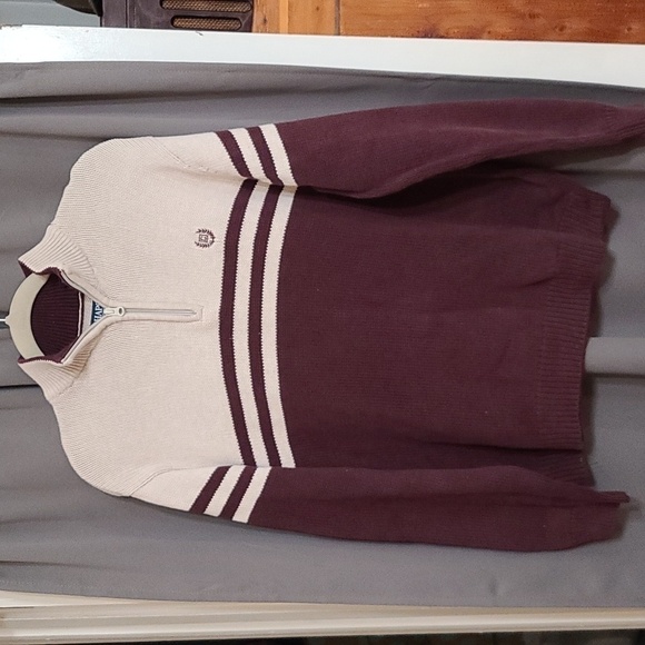 CHAPS Mens Sweater Mock Neck 1/4 Zip Chocolate Brown?/Oatmeal Sz XL EUC - Picture 1 of 9
